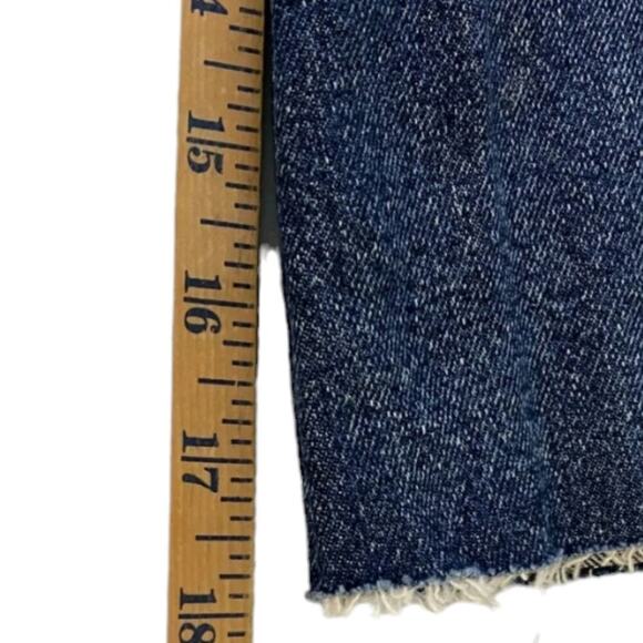 William Rast A-Line Denim Mini Skirt Juniors 27 Blue Whiskers Dark Wash Raw Hem - Picture 7 of 8